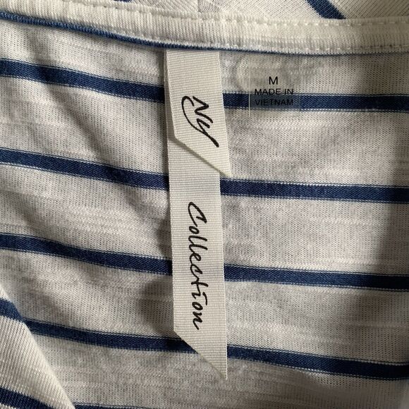 NY Collection Striped Knit Tunic Top Light Weight Women M 3/4 Sleeve Flare Hem - Picture 16 of 16